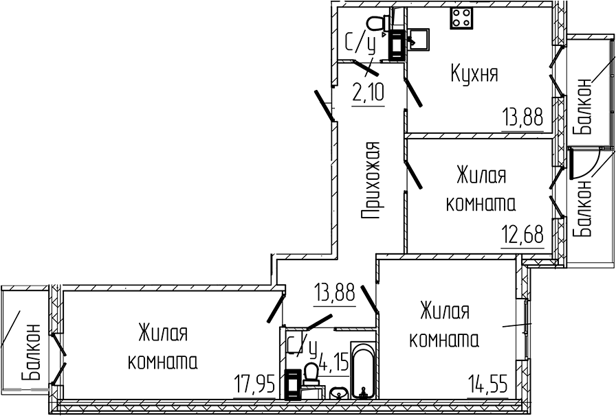 3-комнатная квартира 82.4 м², 3/6 эт., ЖК «SERTOLOVO PARK»